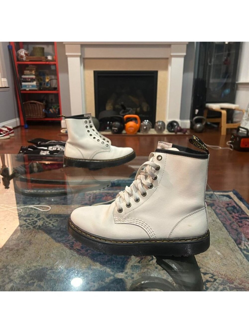 Authentic Dr. Martens 1460 lace-up boots in white smooth leather.